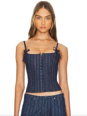 Denim Corset in Dark Pinstripe - Size L